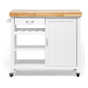 Denver Kitchen Cart - Natural Top, White Base, Cabinet, Casters 