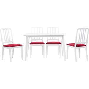 Jasmine 5-Piece Dining Set - White, Red 