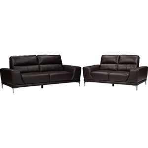 Lambton 2-Piece Faux Leather Sofa Set - Dark Brown 
