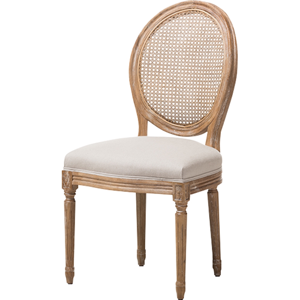 Adelia Upholstered Dining Side Chair - Round Cane Back, Beige | DCG Stores