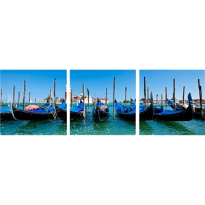 Gondola Fleet Mounted Photography Print Triptych - Multicolor 