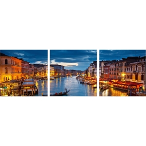 Early Evening Venetian Canal Photography Print Triptych - Multicolor 