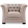 Nob Hill Armchair - Button Tufts, Wood Legs, Beige Linen - ZM-98094
