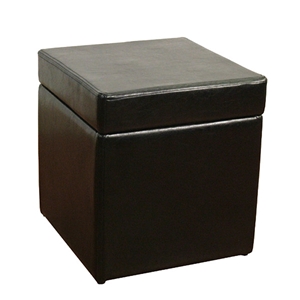 Faux Black Leather Box Ottoman with Storage Space 