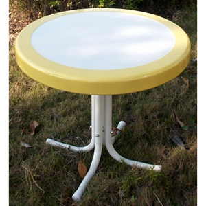 Retro Metal Round Side Table - White & Yellow 