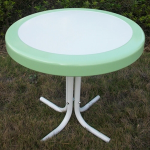 Retro Metal Round Side Table - White & Lime Green 