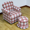 Kids Chair with Ottoman - Plaid, Rolled Arms - 4DC-K3186-K3187-A354