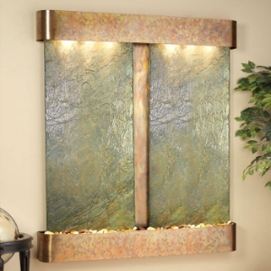 Cottonwood Falls Green Slate Wall Fountain - Round Trim Copper Frame 