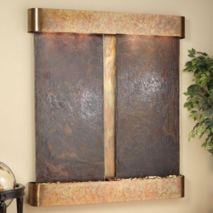 Cottonwood Falls Round Trim Copper Frame Wall Fountain in Rajah Slate 