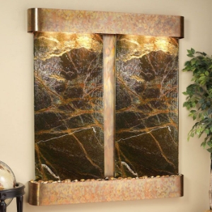 Cottonwood Falls Rainforest Green Wall Fountain - Round Trim Copper Frame 
