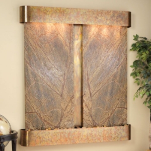 Cottonwood Falls Rainforest Brown Wall Fountain - Round Trim Copper Frame 