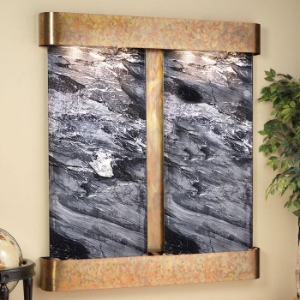 Cottonwood Falls Round Trim Copper Frame Wall Fountain in Black Spider 