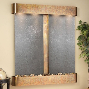 Cottonwood Falls Black Featherstone Wall Fountain - Round Trim Copper Frame 