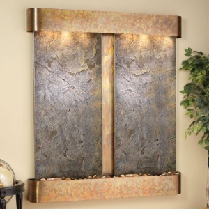 Cottonwood Falls Green Featherstone Wall Fountain - Round Trim Copper Frame 