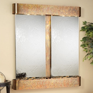 Cottonwood Falls Silver Mirror Wall Fountain with Round Trim Copper Frame 