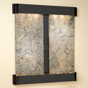 Cottonwood Falls Green Slate Wall Fountain - Blackened Copper Frame 