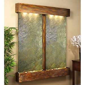Cottonwood Falls Square Trim Copper Frame Wall Fountain in Green Slate 