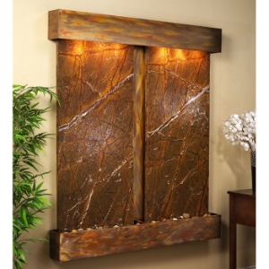 Cottonwood Falls Rainforest Brown Wall Fountain - Square Trim Copper Frame 