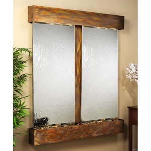 Cottonwood Falls Silver Mirror Wall Fountain with Square Trim Copper Frame 