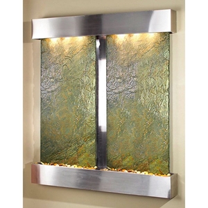 Cottonwood Falls Stainless Steel Frame Wall Fountain in Green Slate 