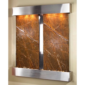 Cottonwood Falls Stainless Steel Frame Wall Fountain in Rainforest Brown 
