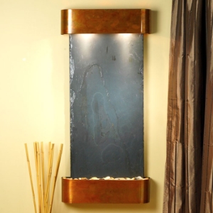 Cascade Springs Black Slate Wall Fountain - Round Trim Copper Frame 