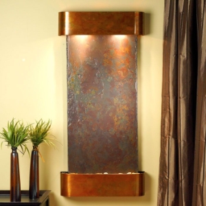 Cascade Springs Rajah Slate Wall Fountain - Round Trim Copper Frame 