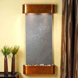 Cascade Springs Round Trim Copper Frame Wall Fountain in Black Featherstone 