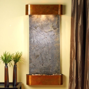 Cascade Springs Green Featherstone Wall Fountain - Round Trim Copper Frame 