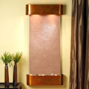 Cascade Springs Terra Red Featherstone Wall Fountain - Round Trim Copper Frame 