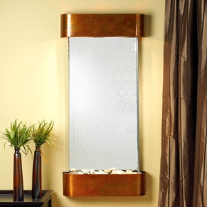 Cascade Springs Silver Mirror Wall Fountain with Round Trim Copper Frame 