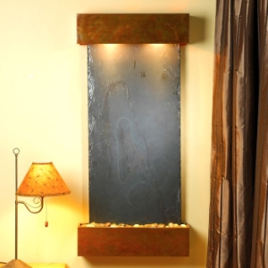 Cascade Springs Black Slate Wall Fountain - Square Trim Copper Frame 