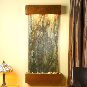 Cascade Springs Square Edge Copper Frame Wall Fountain in Green Slate 