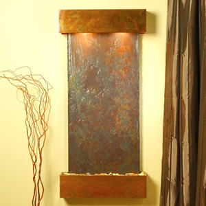 Cascade Springs Rajah Slate Wall Fountain - Square Trim Copper Frame 