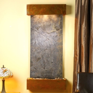 Cascade Springs Green Featherstone Wall Fountain - Square Edge Copper Frame 