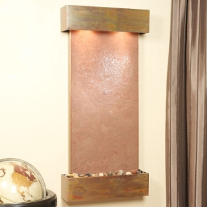 Cascade Springs Terra Red Featherstone Wall Fountain - Square Trim Copper Frame 