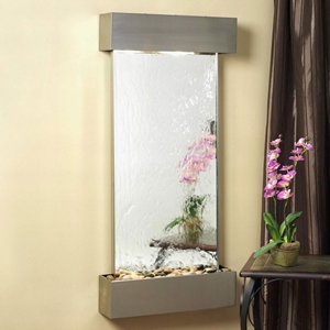 Cascade Springs Silver Mirror Wall Fountain with Stainless Steel Frame 