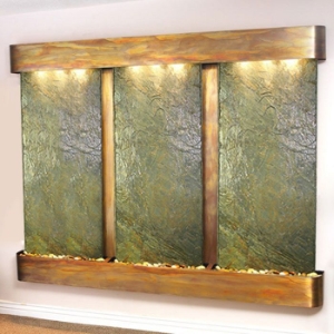Deep Creek Falls Round Trim Copper Frame Wall Fountain in Green Slate 