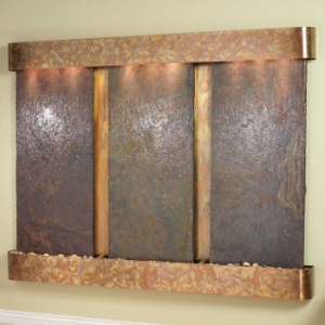 Deep Creek Falls Wall Fountain in Rajah Slate - Round Trim Copper Frame 