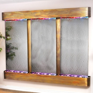 Deep Creek Falls Silver Mirror Wall Fountain -Round Trim Copper Frame 
