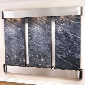 Deep Creek Falls Wall Fountain with Round Trim - Black Spider Marble 