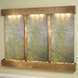 Deep Creek Falls Square Trim Copper Frame Wall Fountain in Green Slate 