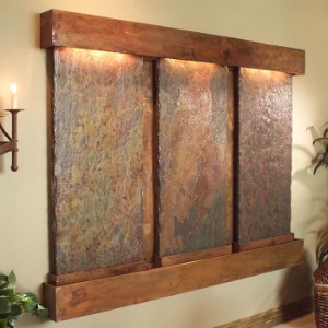 Deep Creek Falls Wall Fountain in Rajah Slate - Square Trim Copper Frame 