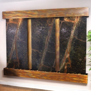 Deep Creek Falls Rainforest Green Wall Fountain - Square Edge Copper Frame 
