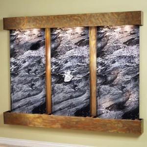 Deep Creek Falls Wall Fountain with Square Trim Copper Frame - Black Spider 