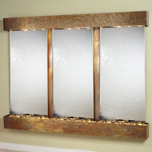 Deep Creek Falls Silver Mirror Wall Fountain with Square Trim Copper Frame 