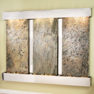 Deep Creek Falls Green Slate Wall Fountain - Stainless Steel Frame 