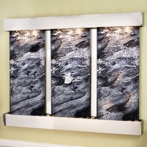 Deep Creek Falls Stainless Steel Frame Wall Fountain in Black Spider 