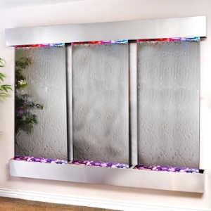 Deep Creek Falls Silver Mirror Wall Fountain with Stainless Steel Frame 