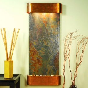 Inspiration Falls Rajah Slate Wall Fountain with Round Trim Copper Frame 